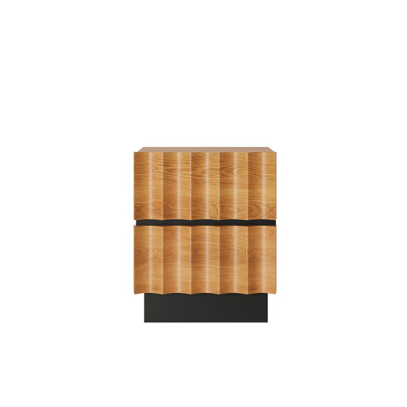 Retro Water Ripple Pine Nightstand 2-Drawer