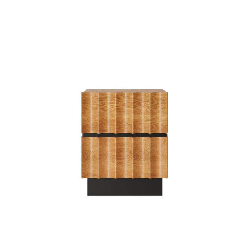 Retro Water Ripple Pine Nightstand 2-Drawer