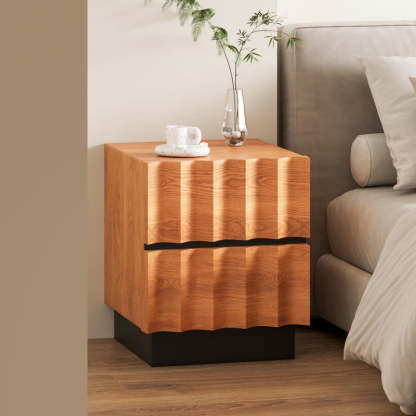 Retro Water Ripple Pine Nightstand 2-Drawer