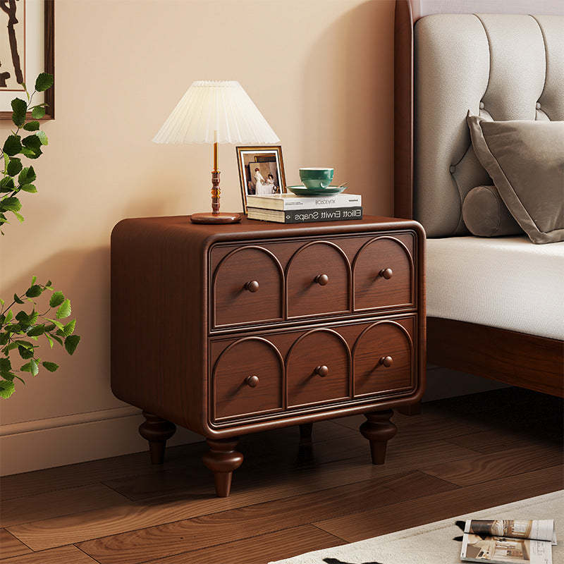 French Door Pattern Wood Nightstand 2-Drawer — Walnut Color