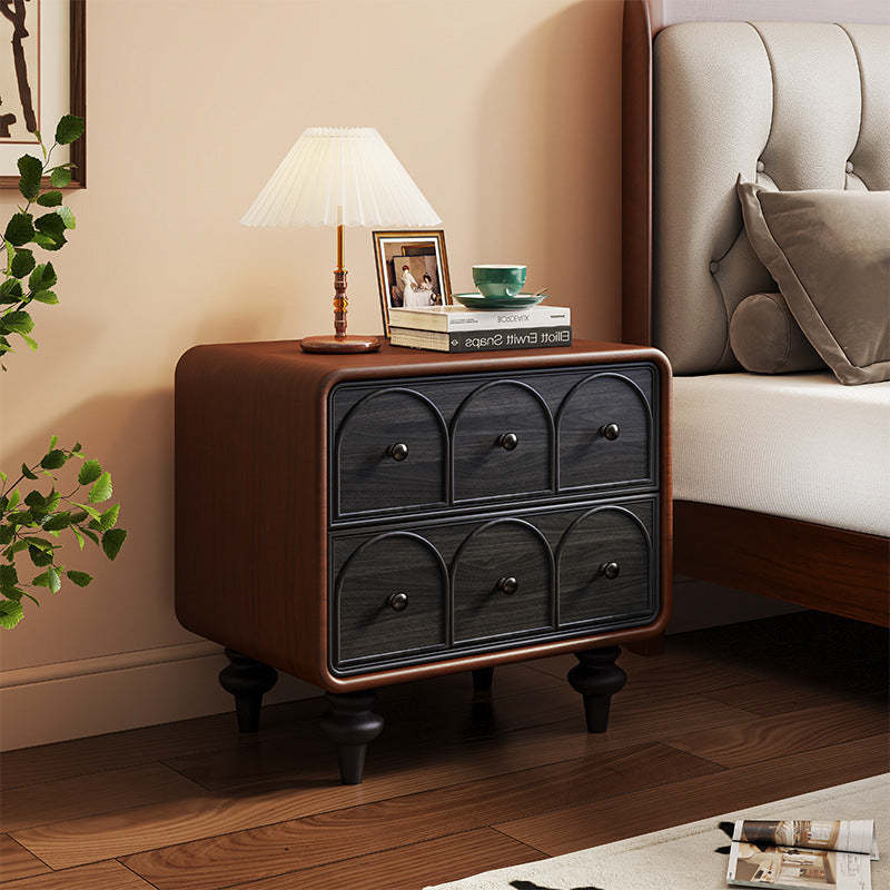 French Door Pattern Wood Nightstand 2-Drawer