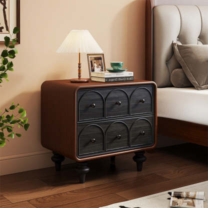 French Door Pattern Wood Nightstand 2-Drawer