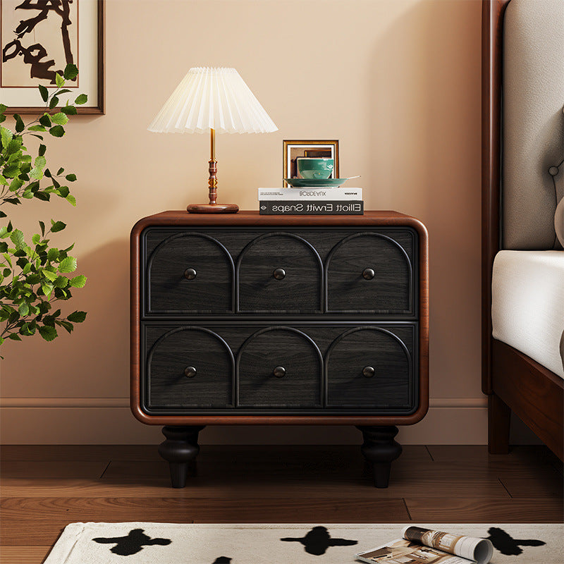 French Door Pattern Wood Nightstand 2-Drawer