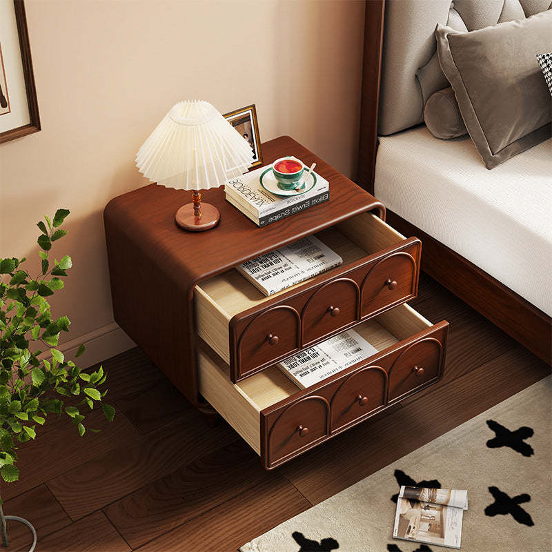 French Door Pattern Wood Nightstand 2-Drawer