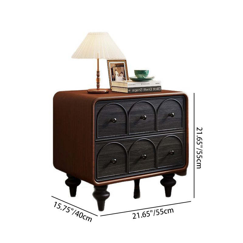 French Door Pattern Wood Nightstand 2-Drawer