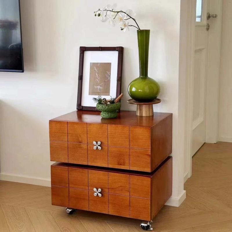Retro Clover Swivel Pine Nightstand 2-Drawer — Brown