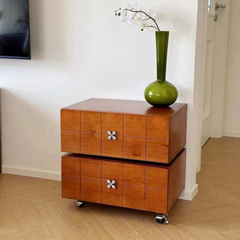 Retro Clover Swivel Pine Nightstand 2-Drawer
