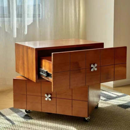 Retro Clover Swivel Pine Nightstand 2-Drawer
