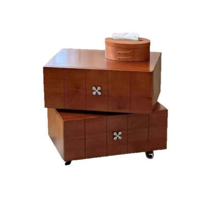 Retro Clover Swivel Pine Nightstand 2-Drawer