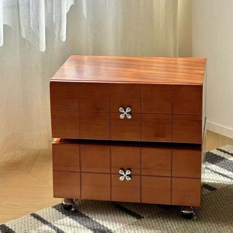 Retro Clover Swivel Pine Nightstand 2-Drawer