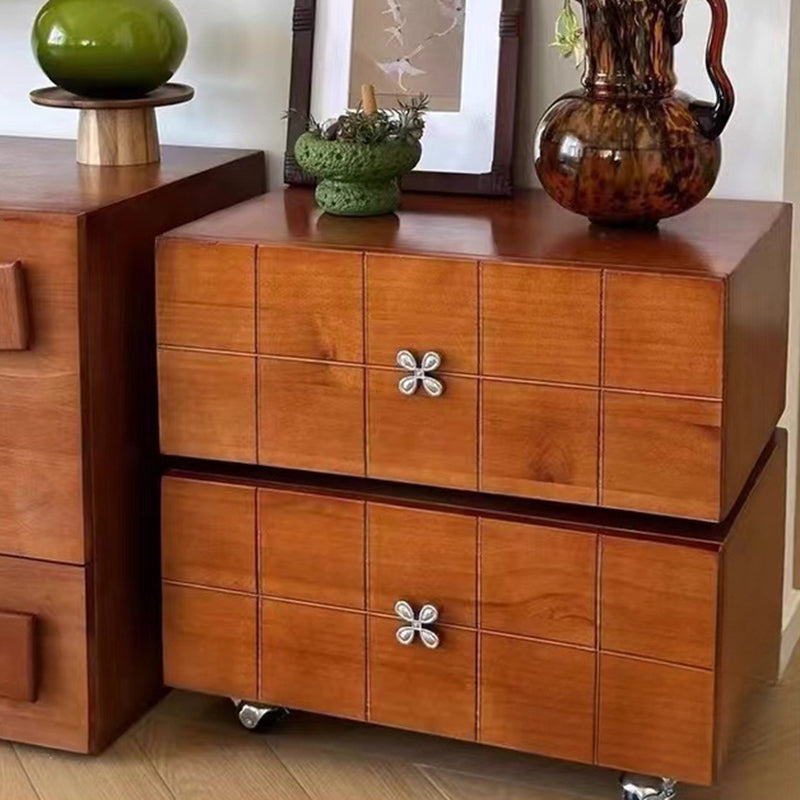 Retro Clover Swivel Pine Nightstand 2-Drawer