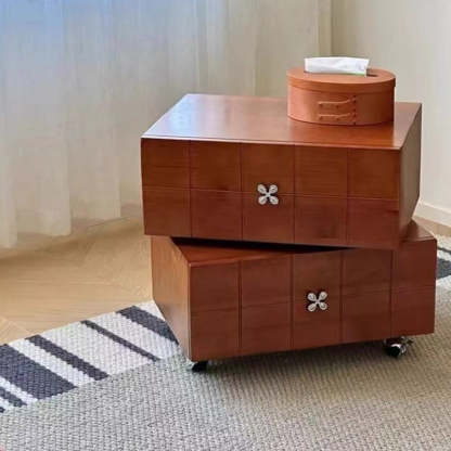 Retro Clover Swivel Pine Nightstand 2-Drawer