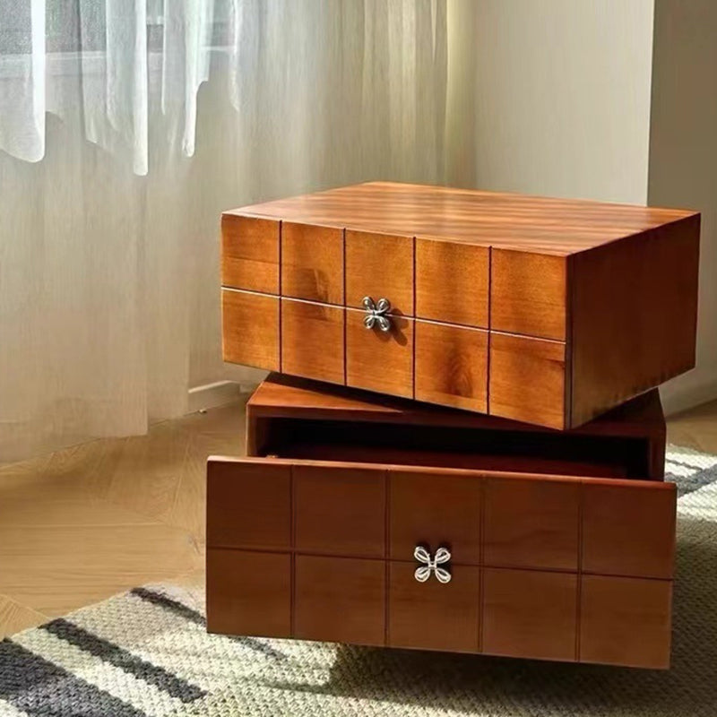 Retro Clover Swivel Pine Nightstand 2-Drawer
