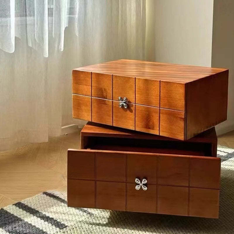 Retro Clover Swivel Pine Nightstand 2-Drawer
