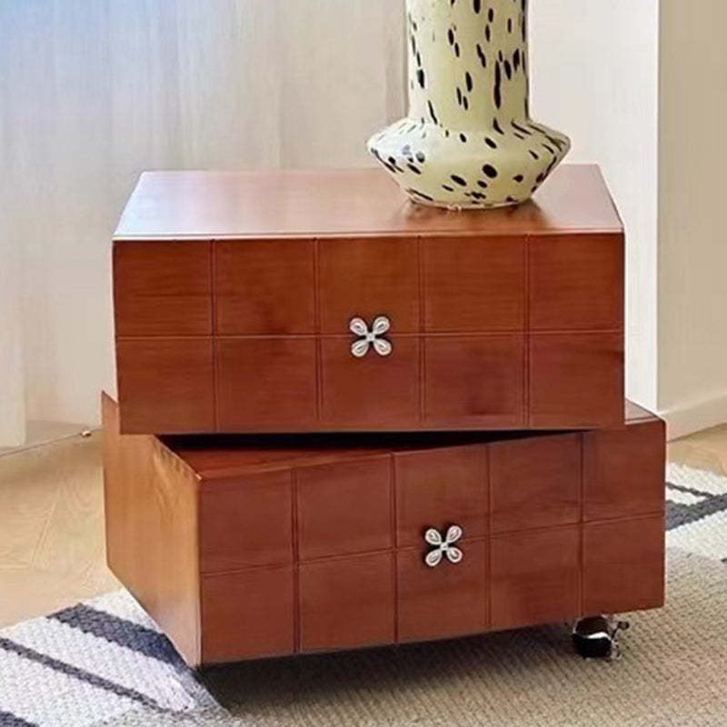 Retro Clover Swivel Pine Nightstand 2-Drawer