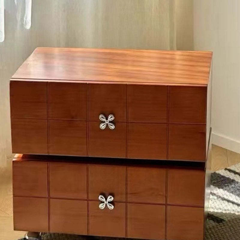 Retro Clover Swivel Pine Nightstand 2-Drawer