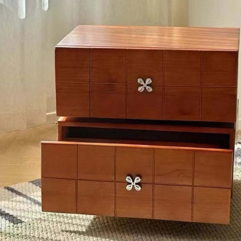 Retro Clover Swivel Pine Nightstand 2-Drawer