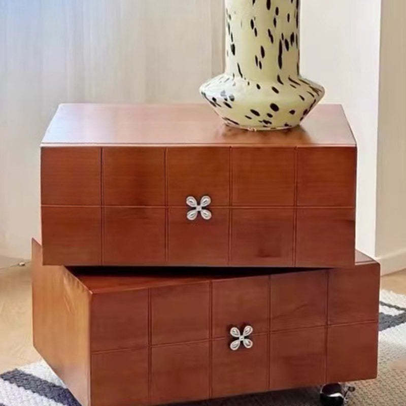 Retro Clover Swivel Pine Nightstand 2-Drawer