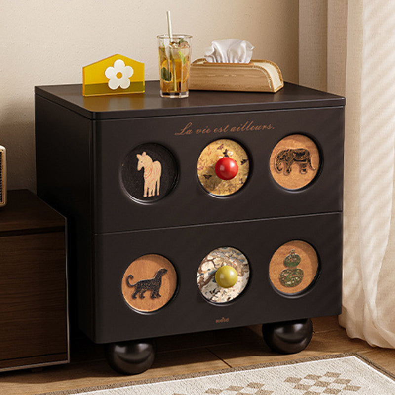 Contemporary Animal Print Solid Wood 2-Drawer Nightstand