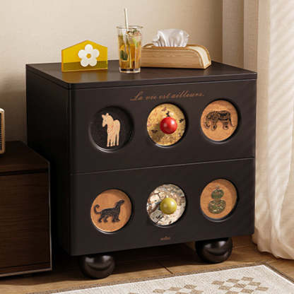 Contemporary Animal Print Solid Wood 2-Drawer Nightstand