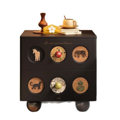Contemporary Animal Print Solid Wood 2-Drawer Nightstand