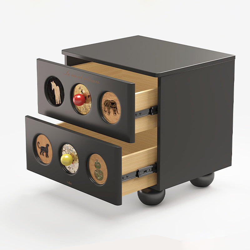 Contemporary Animal Print Solid Wood 2-Drawer Nightstand
