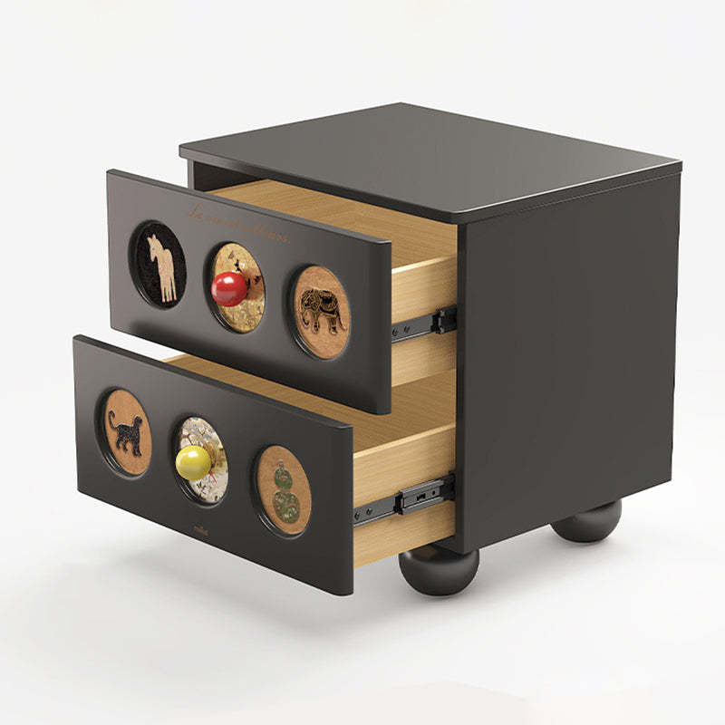 Contemporary Animal Print Solid Wood 2-Drawer Nightstand