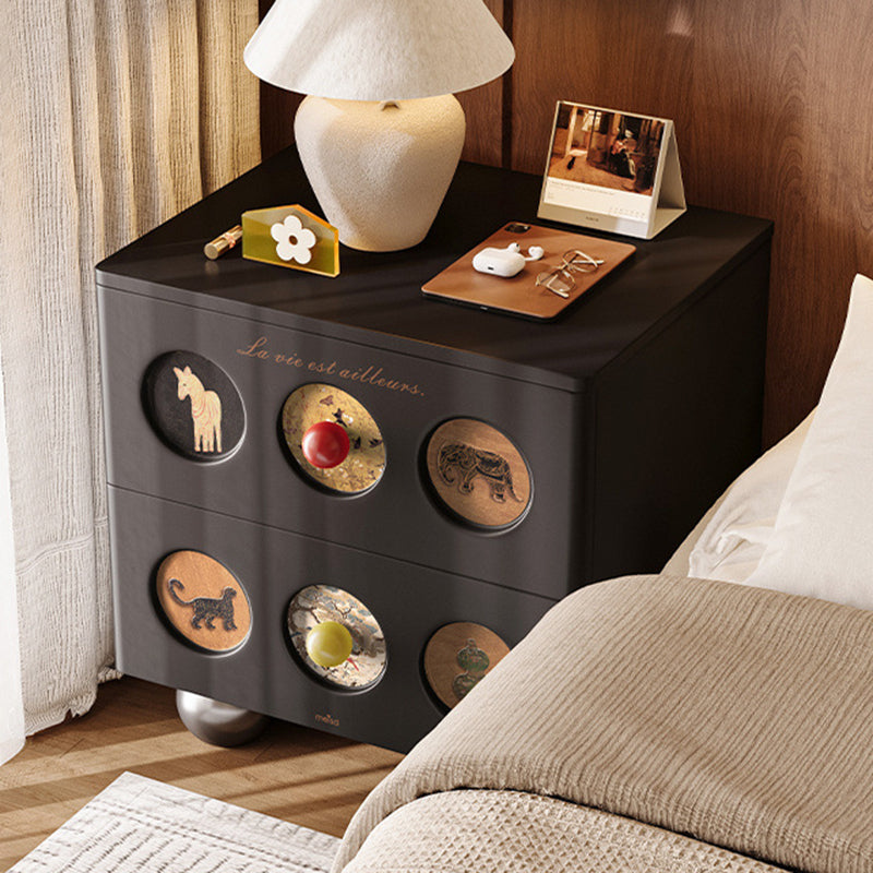 Contemporary Animal Print Solid Wood 2-Drawer Nightstand