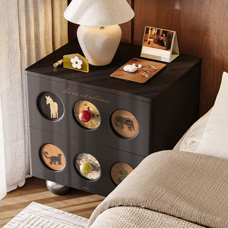 Contemporary Animal Print Solid Wood 2-Drawer Nightstand