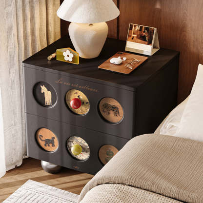 Contemporary Animal Print Solid Wood 2-Drawer Nightstand