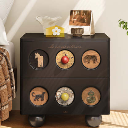 Contemporary Animal Print Solid Wood 2-Drawer Nightstand
