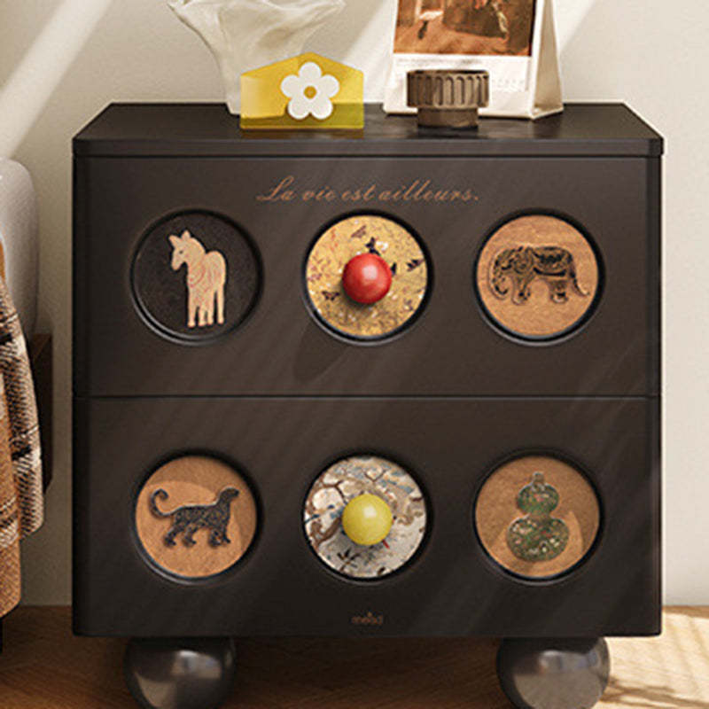 Contemporary Animal Print Solid Wood 2-Drawer Nightstand