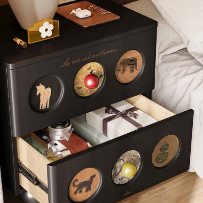 Contemporary Animal Print Solid Wood 2-Drawer Nightstand