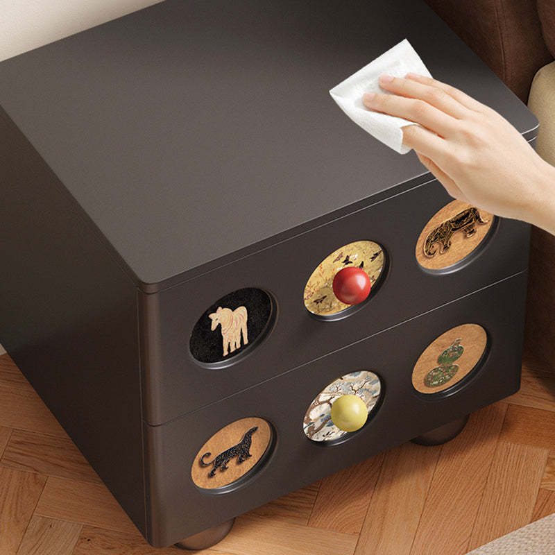 Contemporary Animal Print Solid Wood 2-Drawer Nightstand