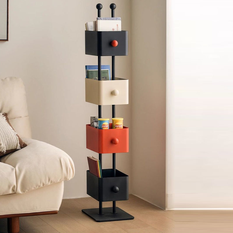 Nordic Colorful Iron Marble Bookshelf — 4 - Black + White + Red