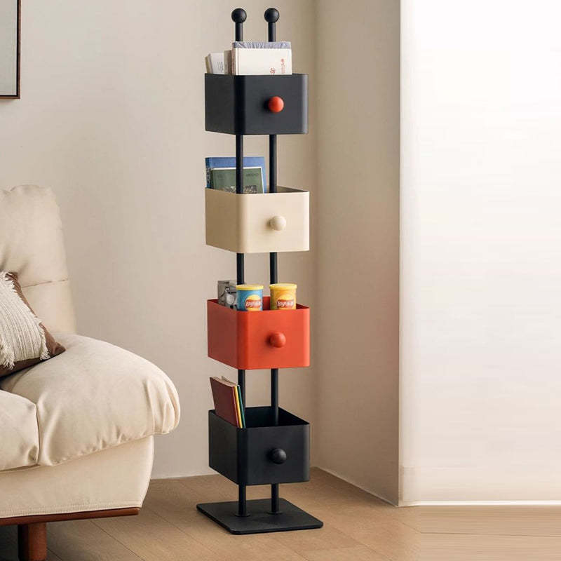 Nordic Colorful Iron Marble Bookshelf — 4 - Black + White + Red
