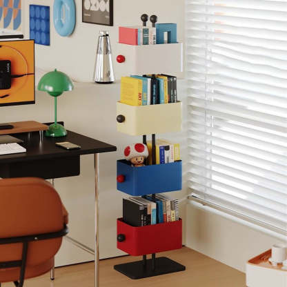 Nordic Colorful Iron Marble Bookshelf — 4 - White + Yellow + Blue + Red