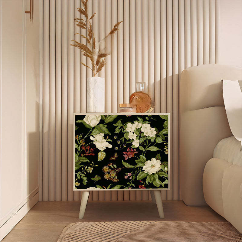 Lighom floral solid wood nightstands for bedroom — Straight Legs / White