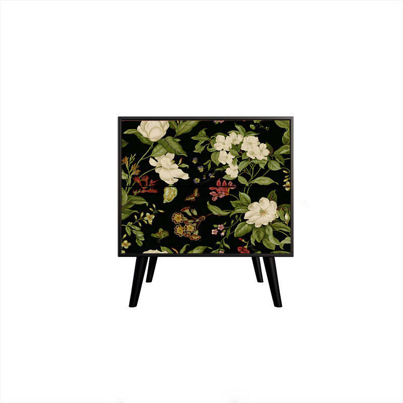 French Floral Solid Wood Ash 2-Drawer Nightstand