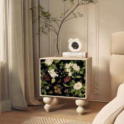 French Floral Solid Wood Ash 2-Drawer Nightstand — Straight Legs / Black