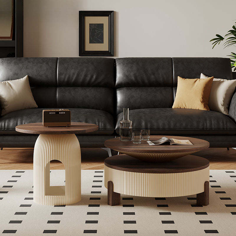 Nordic Wood Round Coffee Table 1-Drawer