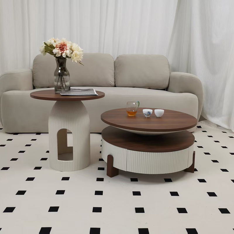 Nordic Wood Round Coffee Table 1-Drawer