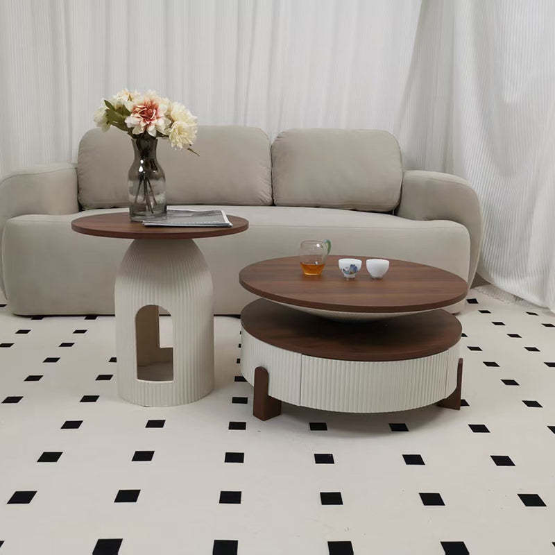 Nordic Wood Round Coffee Table 1-Drawer