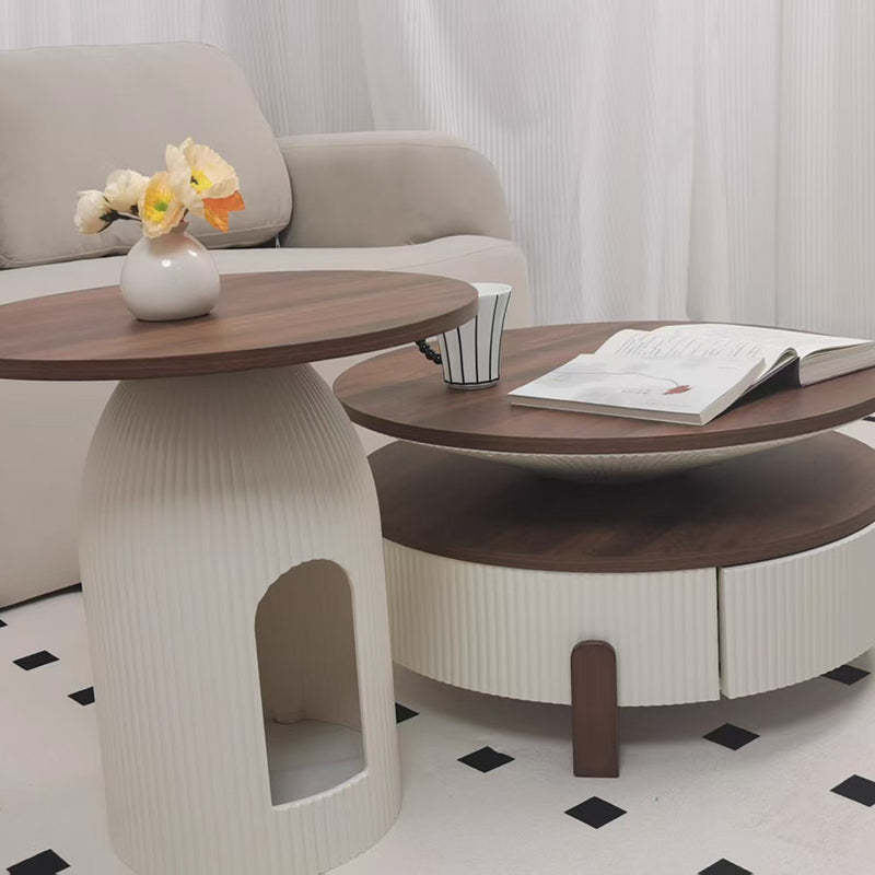 Nordic Wood Round Coffee Table 1-Drawer
