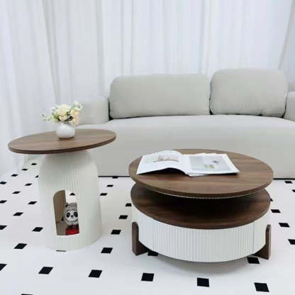 Nordic Wood Round Coffee Table 1-Drawer
