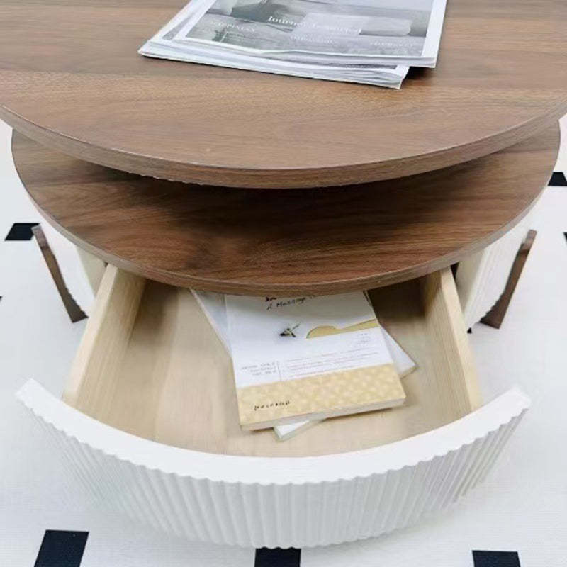 Nordic Wood Round Coffee Table 1-Drawer — Walnut + Black