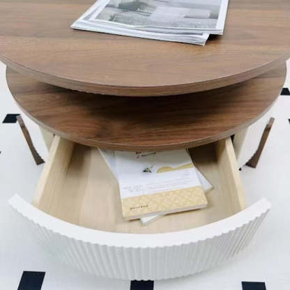 Nordic Wood Round Coffee Table 1-Drawer — Walnut + Black