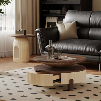 Nordic Wood Round Coffee Table 1-Drawer