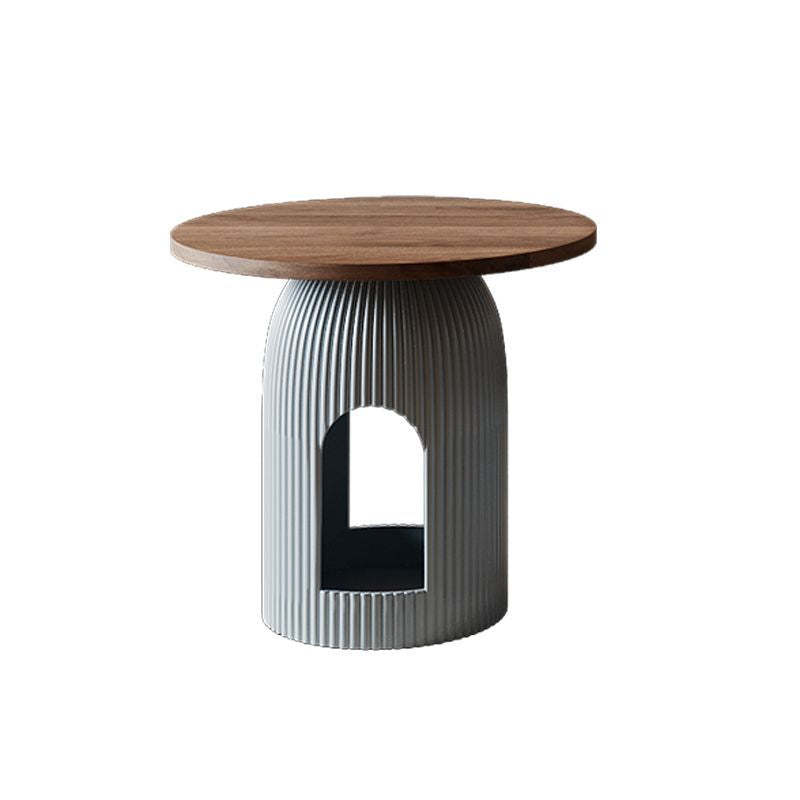 Nordic 1-drawer round coffee tables in wood — 18.5" H x 17.5" Dia x 17.72" L / Walnut & Gray