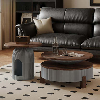 Nordic Wood Round Coffee Table 1-Drawer
